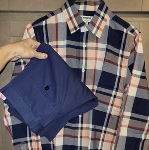 Express Men's Multicolor Plaid Button Down Shirt